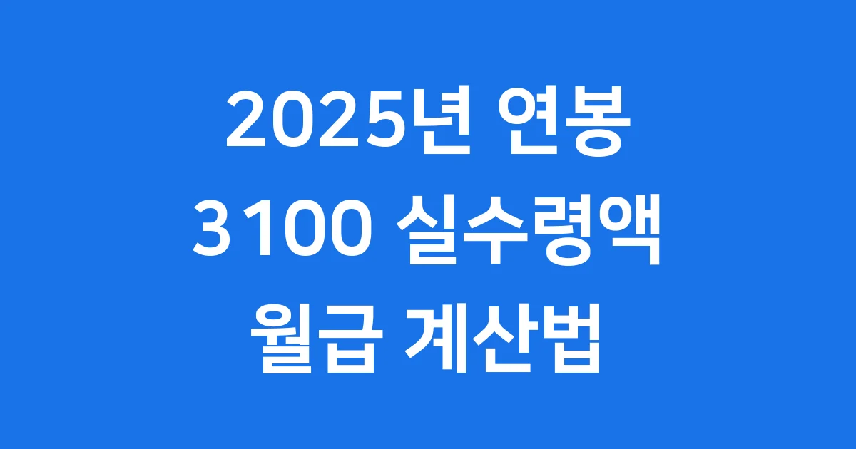 연봉 3100 실수령액 2025년 월급 공제 계산법 연봉 3100 실수령액 2025년 월급 공제 계산법