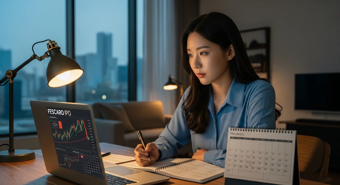 노트북으로 공모주 청약 일정을 확인하는 투자자